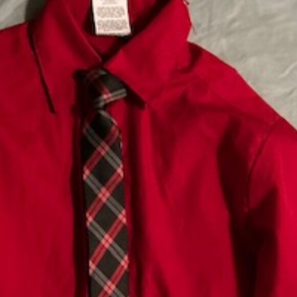 size 10 youth boys boy extra large casual dress shirt tie red christmas ten - Picture 3 of 4